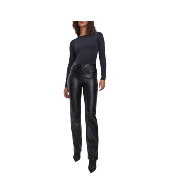 Good American Good Icon Faux Leather Pants Black Size 12/31 Quiet Luxury Neutral - Picture 1 of 16